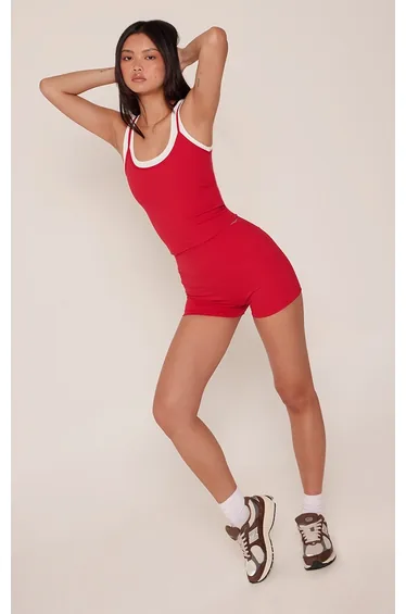 Red High Waist Sculpt Gym Shorts