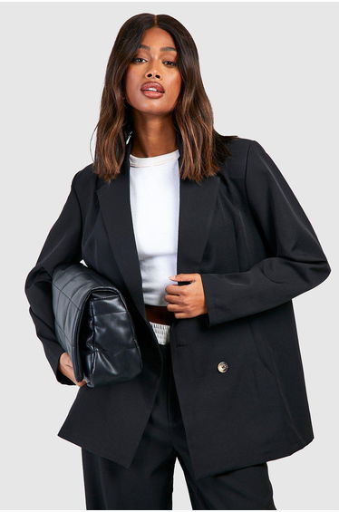 Basic Double Breasted Oversized Blazer - black