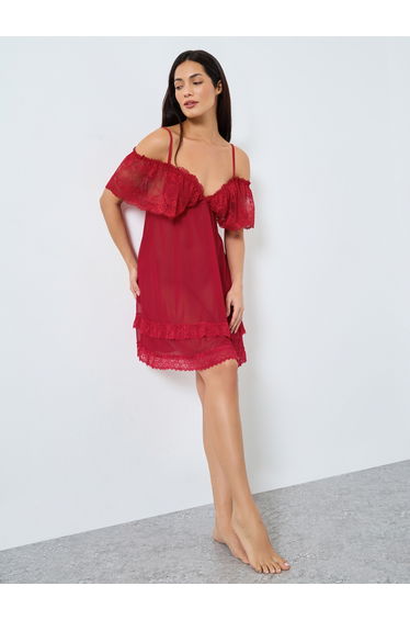 Solid Ruffle Lace Hem Cami Slip Dress
