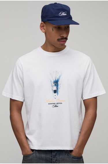 White Regular Boxy Lake Como Print T-Shirt - white
