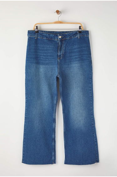 Blue High Waist Cut-Out Straight Fit Denim Plus Size Jeans