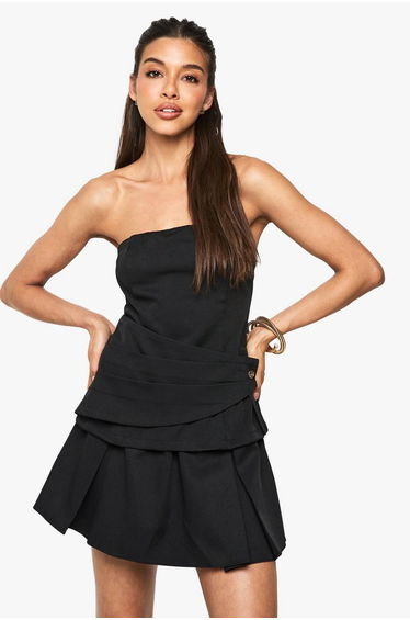 Tailored Wrap Bandeau Mini Dress - black