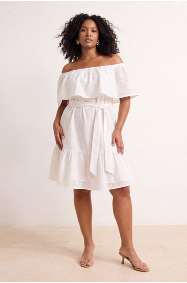 White Embroidery Woven Plus Size Dress