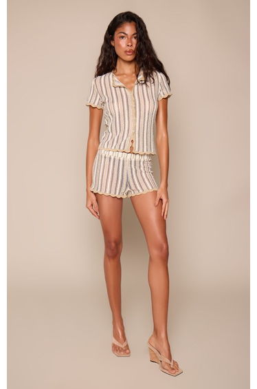 Lime Textured Stripe Shorts Co-ord