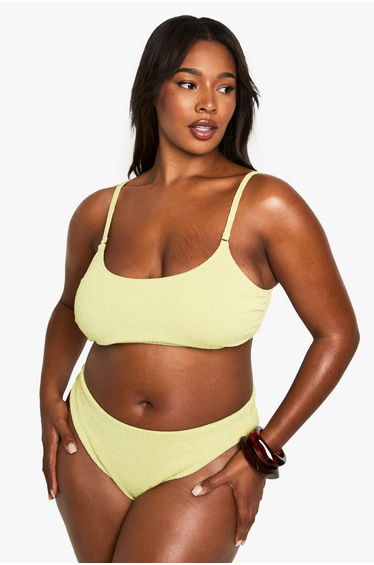 Plus Swimwear Essentials Crinkle Scoop Neck Bikini Top - olive