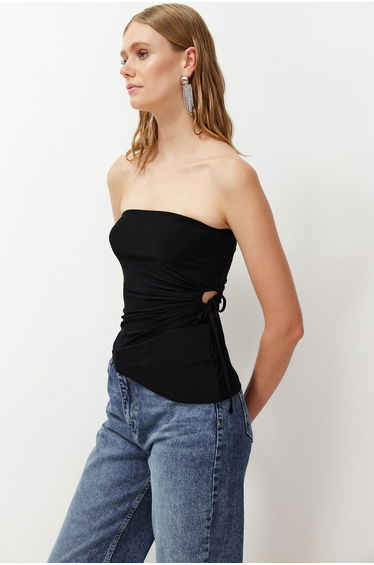 Black Cut Out/Window Detailed Knitted Blouse