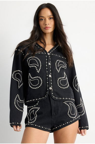 Paisley Embellished Denim Jacket