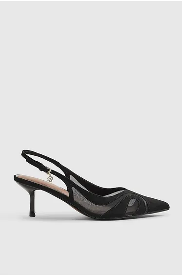 Black Mesh Splice Slingback Court Heels
