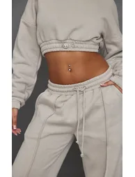 Petite Moss Grey Crop Elasticated Sweat Top - 3