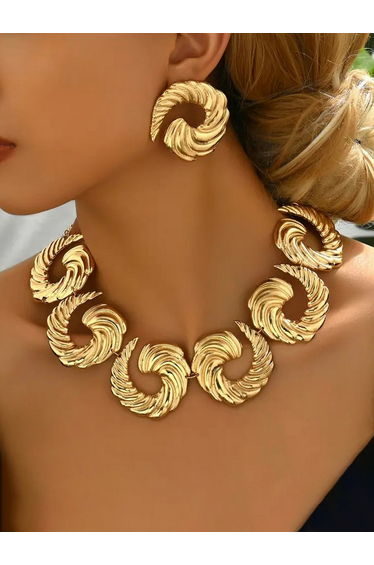 Textured Statement Necklace and Earrings Jewelry Set