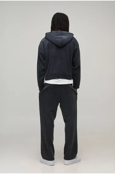 بنطلون رياضة بوهو مان أسود بقصة عريضة