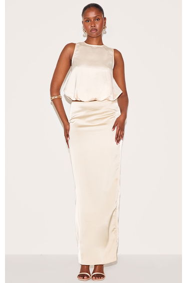 Almond Satin Bubble Hem Top