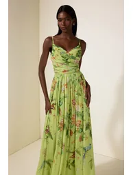 فستان ماكسي شيفون بطبعة أزهار بلا أكمام - 5