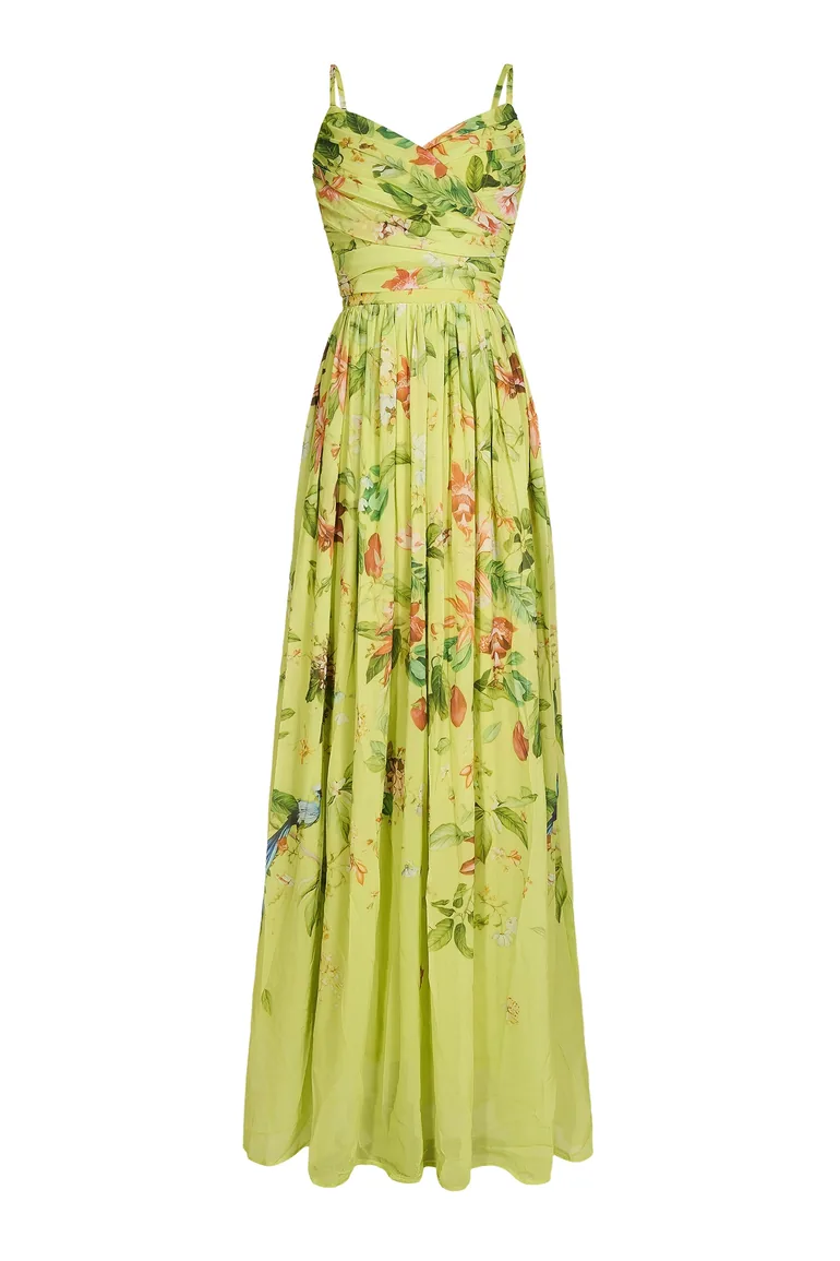 فستان ماكسي شيفون بطبعة أزهار بلا أكمام - 1