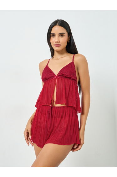 Women's Solid Lace Detail Camisole with Shorts