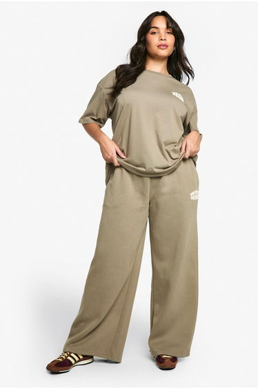 Plus Dsgn Studio Sport Puff Print Wide Leg Jogger - khaki