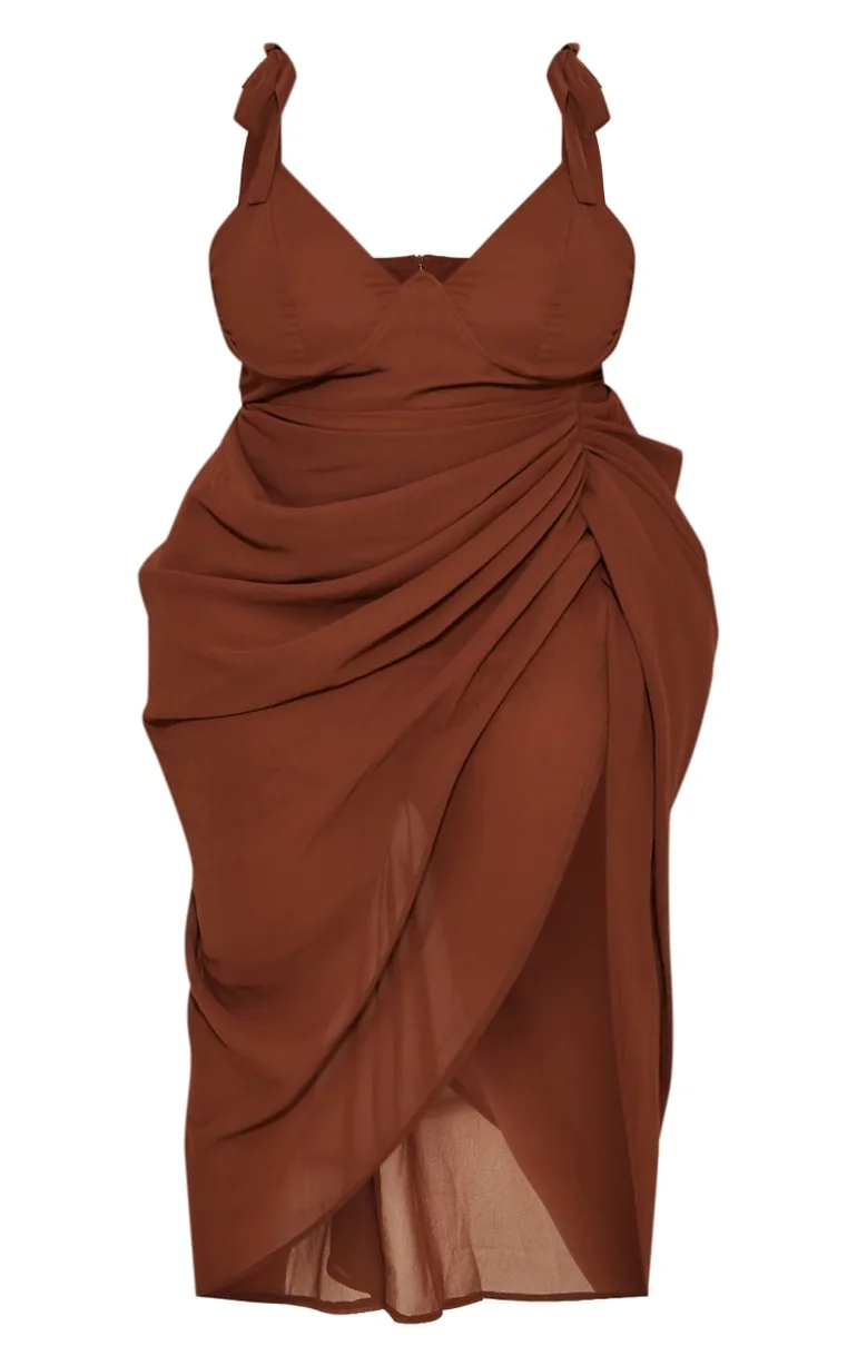 chocolate underwire detail draped midi dress Shop Plus Chocolate Underwire Detail Draped Midi Dress Online in Oman