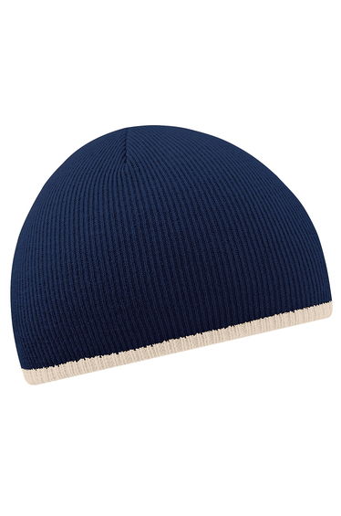 Beechfield Unisex Two-Tone Knitted Winter Beanie Hat - French Navy/Stone