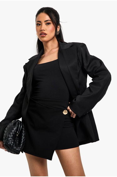 Crepe Button Detail wrap Mini Skirt - black