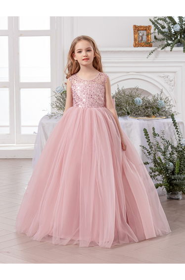 Girls Pink Embellished Sleeveless Maxi Dress