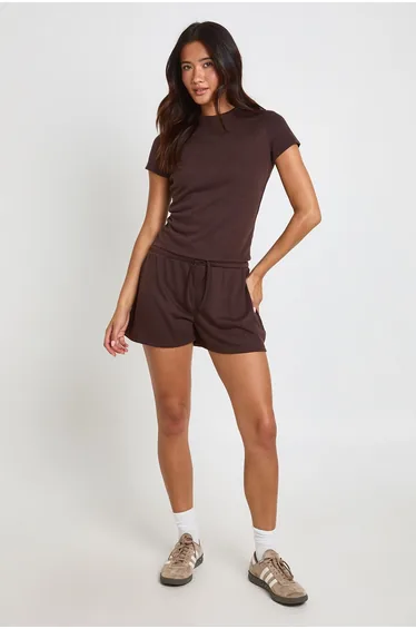 Slub Drawstring Shorts - chocolate
