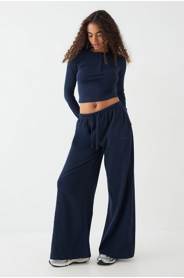DSGN Studio Embroidered Rib Wide Leg Trouser - navy