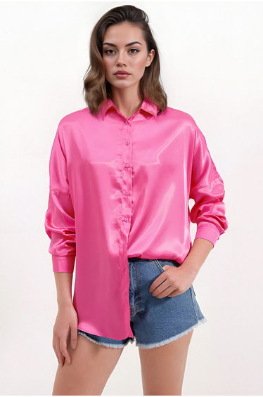 BDART Oversized Satin Shirt with Button Closure