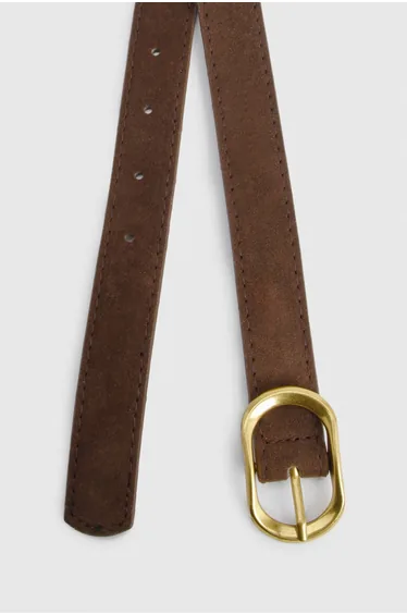 Oval Buckle Detail Faux Suede Belt - chocolate