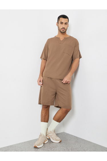 Men Brown Oversized T-Shirt and Shorts Co-Ords