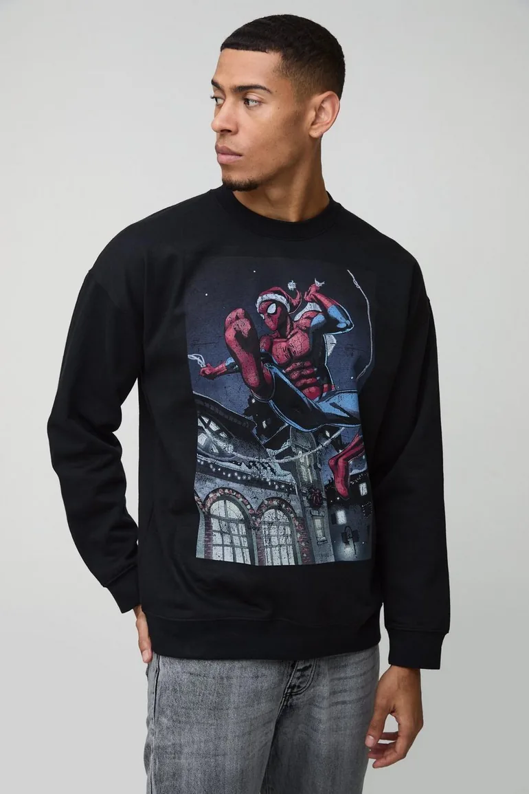 Oversized Spiderman Christmas License Print Sweatshirt