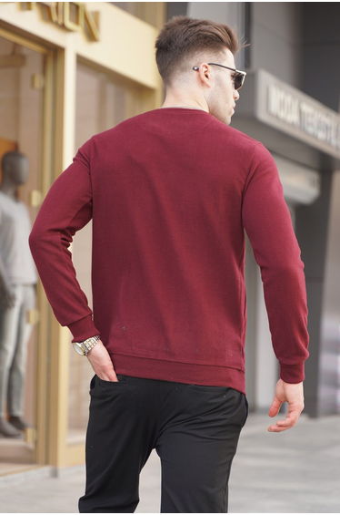 Claret Red Crew Neck Regular Fit Basic Sweatshirt