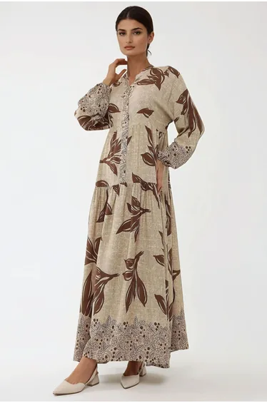 Printed Long Sleeve Viscose Maxi Dress