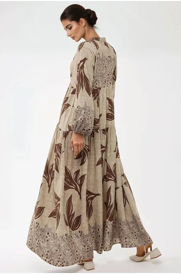 Printed Long Sleeve Viscose Maxi Dress