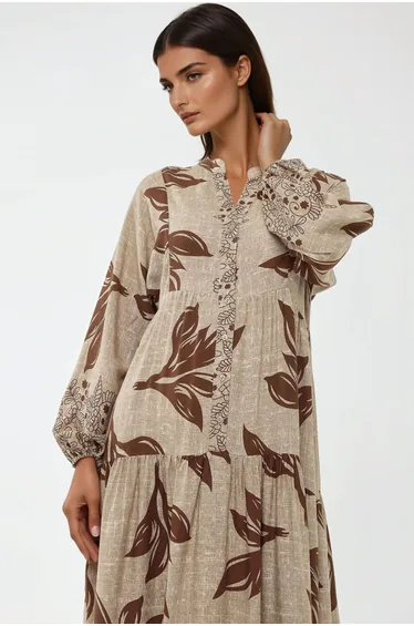 Printed Long Sleeve Viscose Maxi Dress