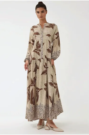 Printed Long Sleeve Viscose Maxi Dress