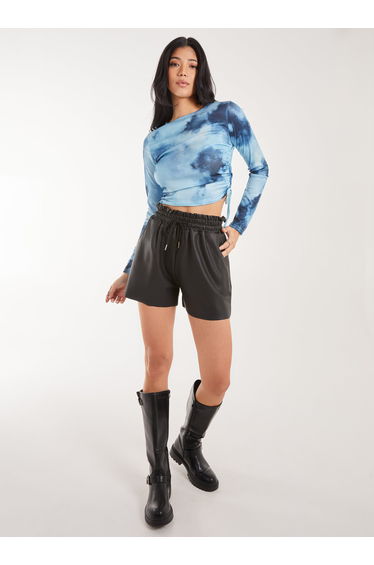 Tie Dye Print Long Sleeve Rib Top