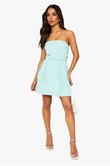 Petite Ruched Detail Structured Skater Dress - sage