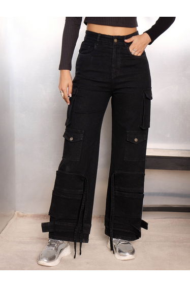 Black Multi Pocket Cargo Jeans