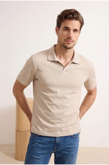 Stone Regular/Normal Cut Soft-Textured Polo Neck T-Shirt