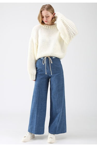 Chunky Chunky Puff Sleeves Cropped Sweater in White