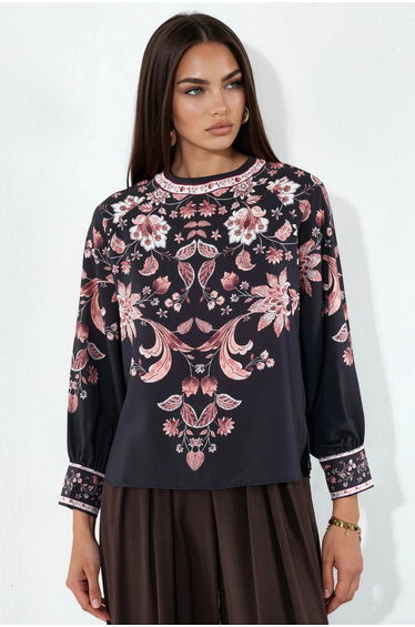 MSN Floral Embroidered Crepe Blouse