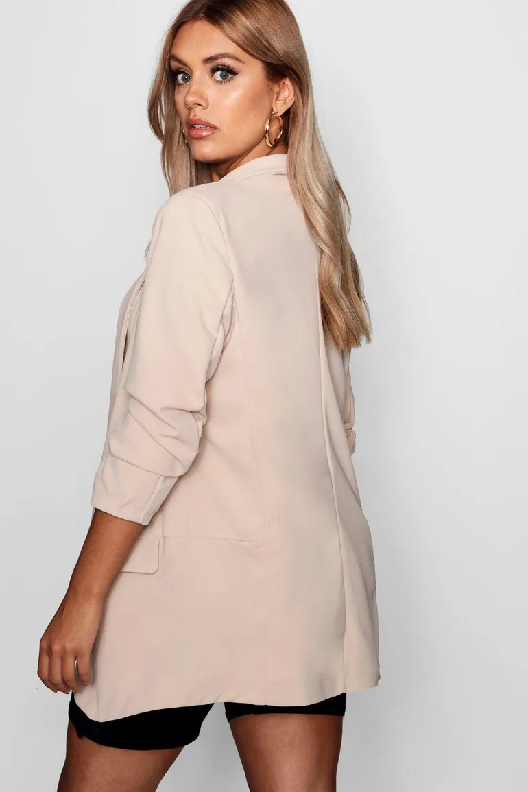Plus Erin Ruched Sleeve Blazer - beige - 1