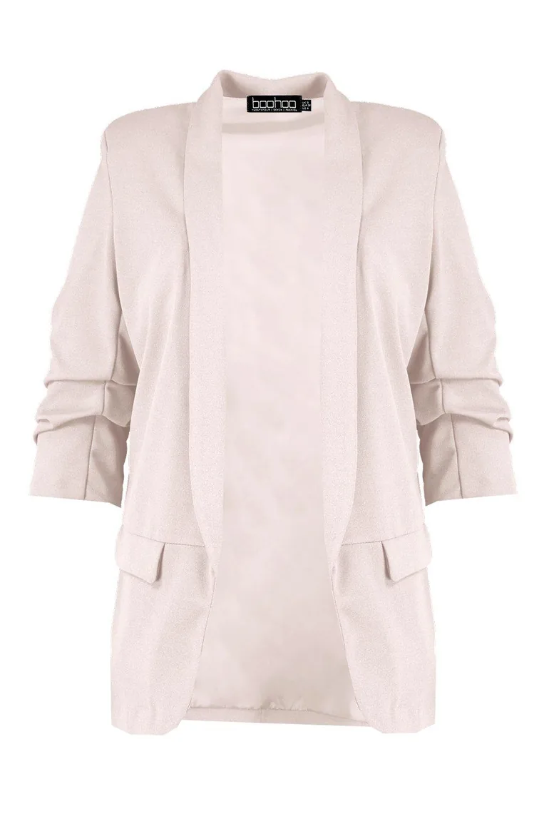Plus Erin Ruched Sleeve Blazer - beige - 2
