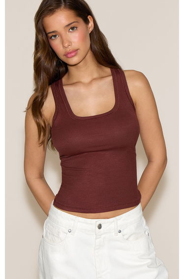 Chocolate Soft Rib Scoop Neck Vest Top
