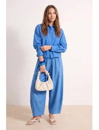Blue Cuff Detailed Woven Shirt - 5