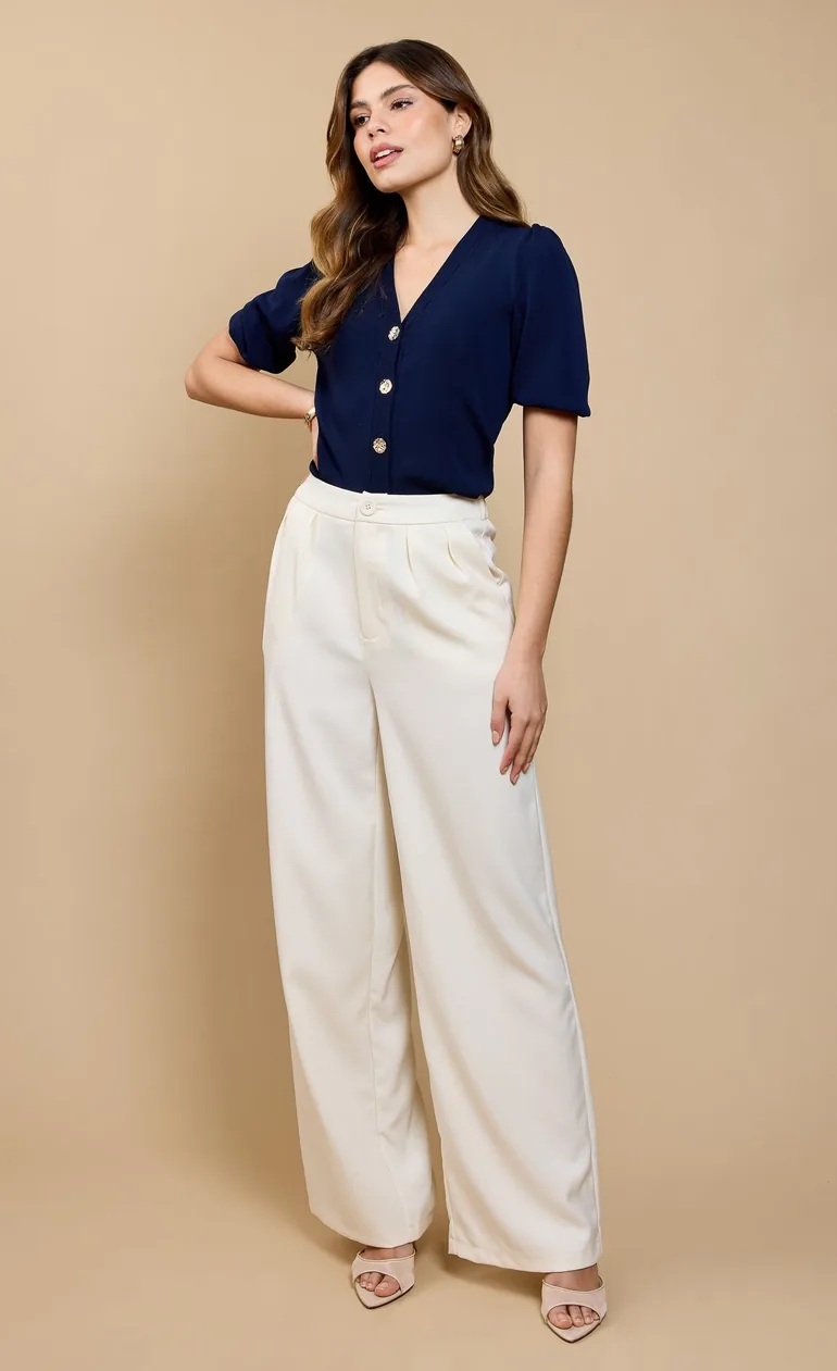 Cream Wide Leg Trousers by Vicky Pattison