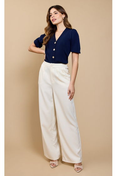 Cream Wide Leg Trousers by Vicky Pattison