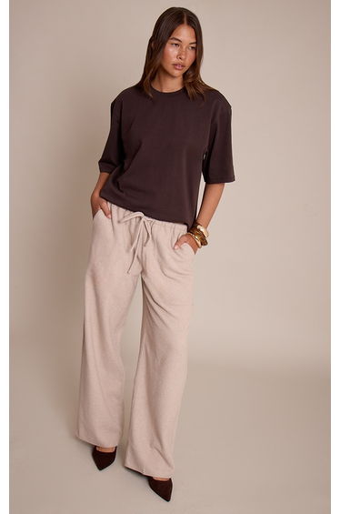 Sand Herringbone Brushed Drawstring Low Rise Trousers
