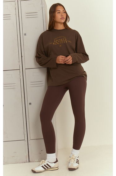 Dark Chocolate Sport Society Cotton Oversized T Shirt