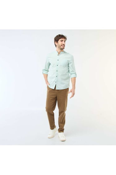 Mandarin collar shirt with linen GREEN